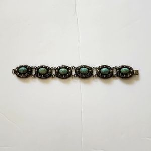 Vintage Etched Silver Metal Turquoise Gemstone Detail Costume EUC